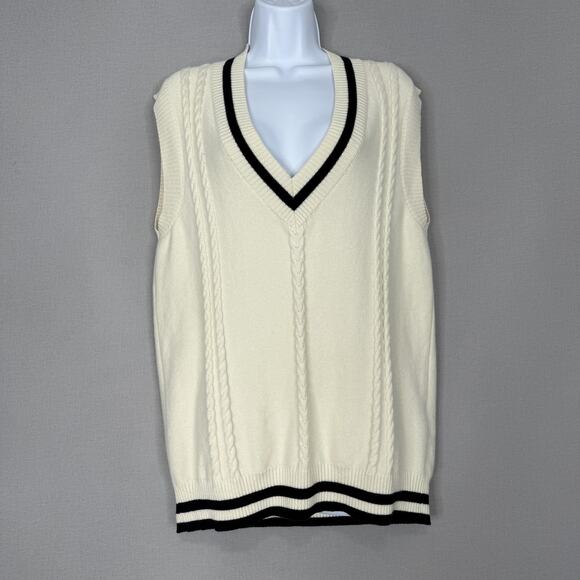 Sunday Best Aritzia Winston Sweater Vest Womens M Cream Cable Knit Wool Preppy - Picture 1 of 11